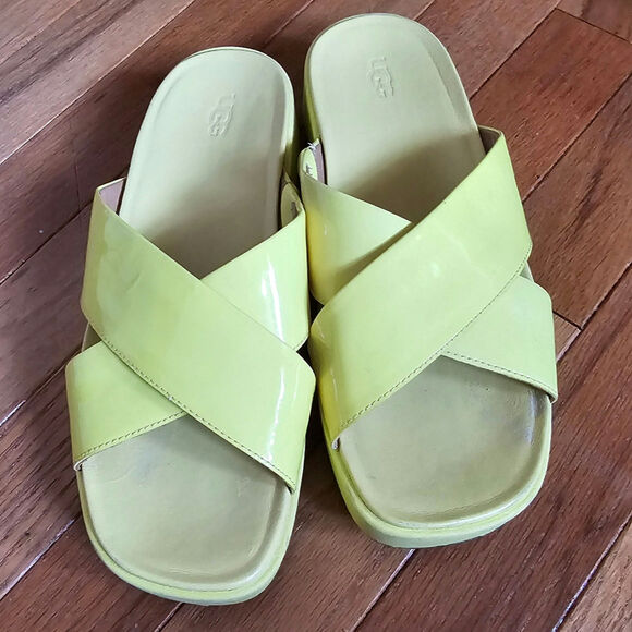 Ugg Emily Patent Leather Slides Yellow  Size 8.5 - Picture 5 of 11